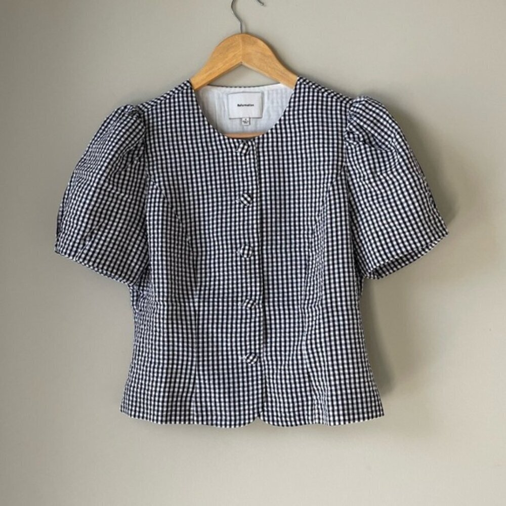 NEW Reformation Mika Two Piece Skirt Set Black White Check Gingham | US 2 UK 6 - Picture 6 of 13